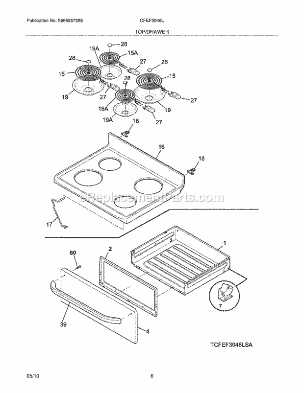 Frigidaire CFEF3046LSB Range Top/Drawer Diagram