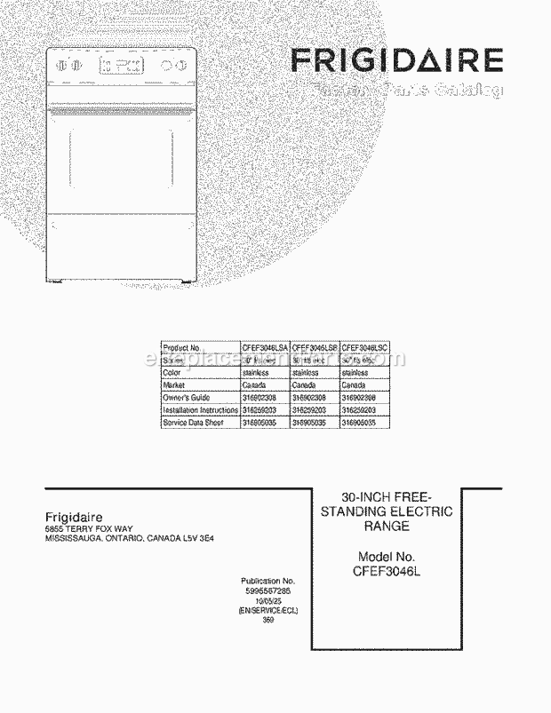 Frigidaire CFEF3046LSC Range Page C Diagram