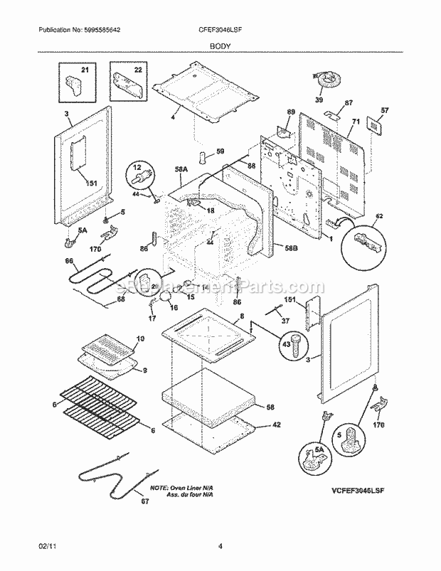 Frigidaire CFEF3046LSF Range Body Diagram