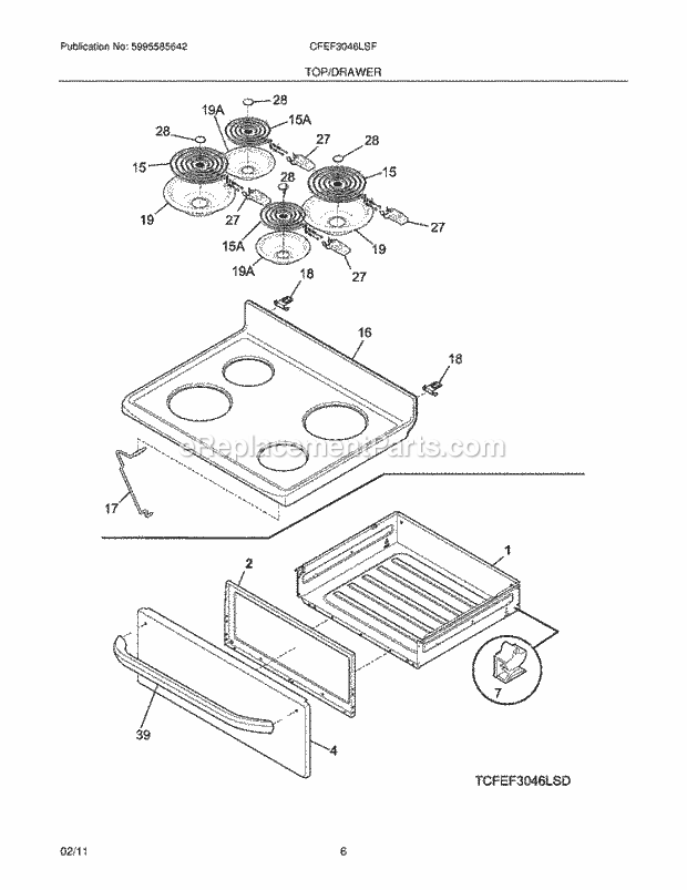 Frigidaire CFEF3046LSF Range Top/Drawer Diagram