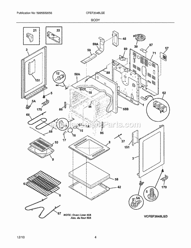 Frigidaire CFEF3048LSE Range Body Diagram