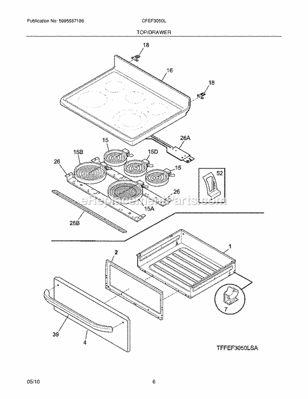 Frigidaire CFEF3050LSA Range Top/Drawer Diagram