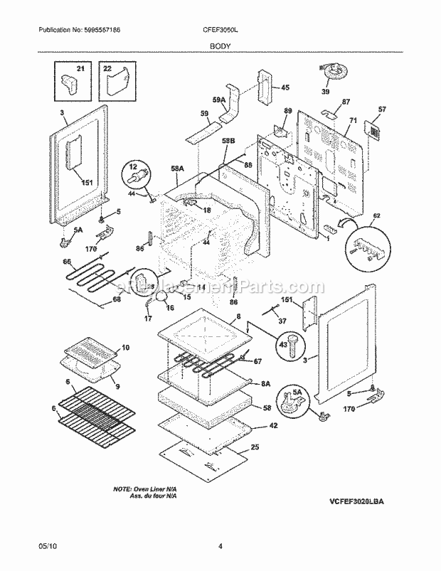 Frigidaire CFEF3050LSC Range Body Diagram