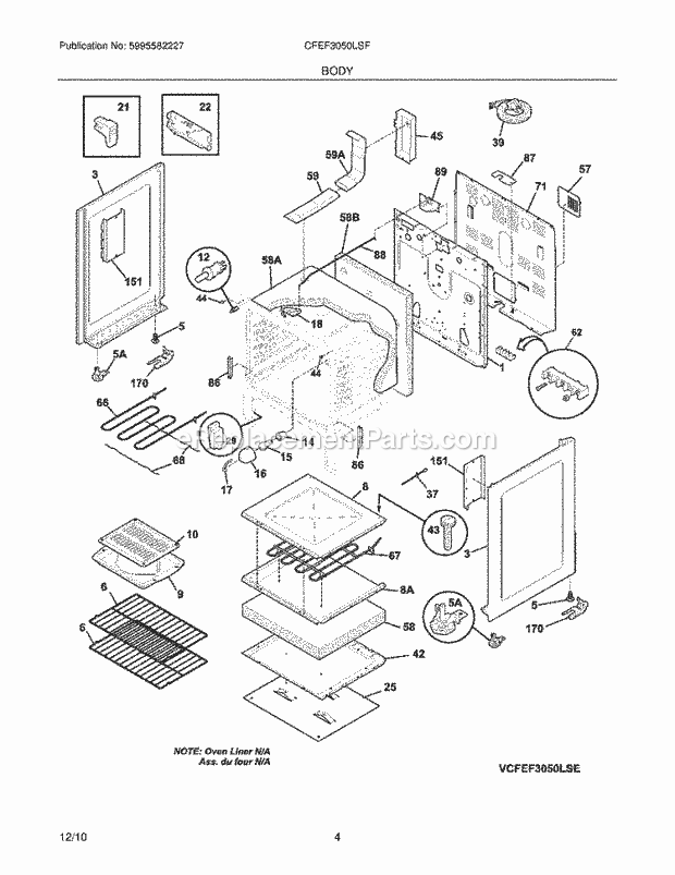 Frigidaire CFEF3050LSF Range Body Diagram