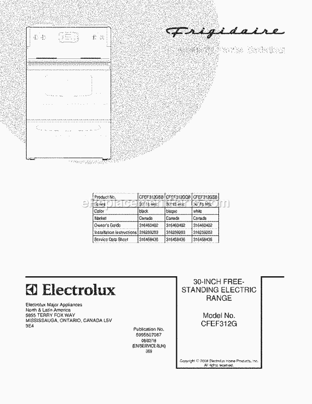 Frigidaire CFEF312GBB Freestanding, Electric Electric Range Page C Diagram