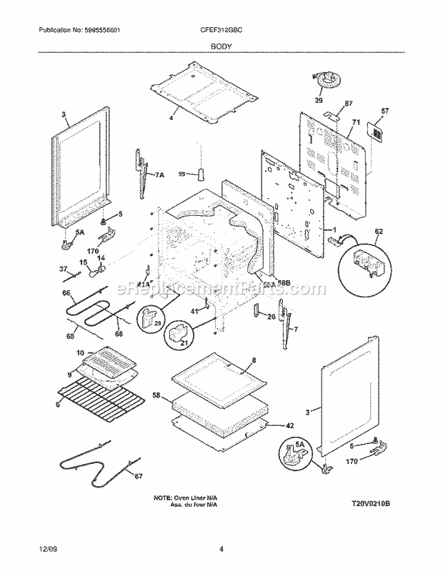 Frigidaire CFEF312GBC Range Body Diagram