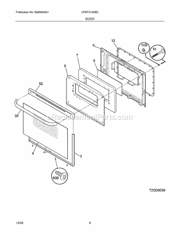 Frigidaire CFEF312GBC Range Door Diagram