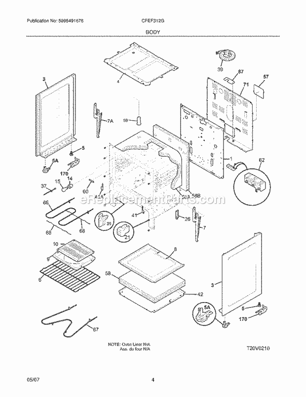 Frigidaire CFEF312GQA Freestanding, Electric Electric Range Body Diagram