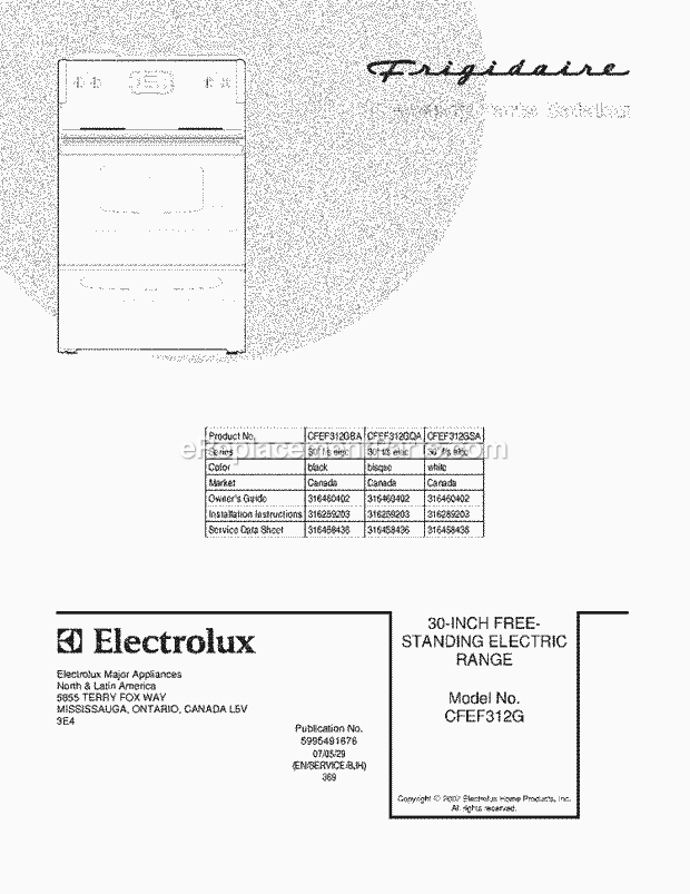 Frigidaire CFEF312GQA Freestanding, Electric Electric Range Page C Diagram