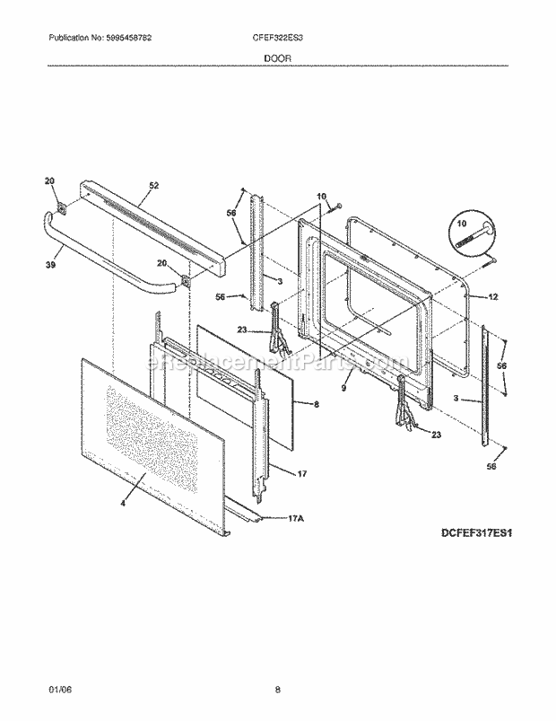 Frigidaire CFEF322ES3 Freestanding, Electric Electric Range Door Diagram