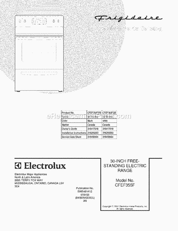 Frigidaire CFEF355FBB Freestanding, Electric Electric Range Page C Diagram