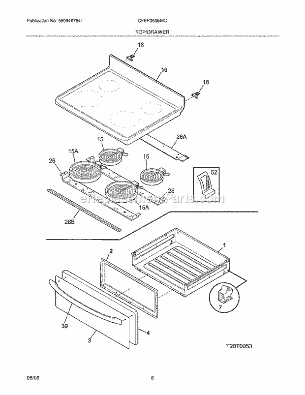 Frigidaire CFEF366EMC Freestanding, Electric Electric Range Top / Drawer Diagram