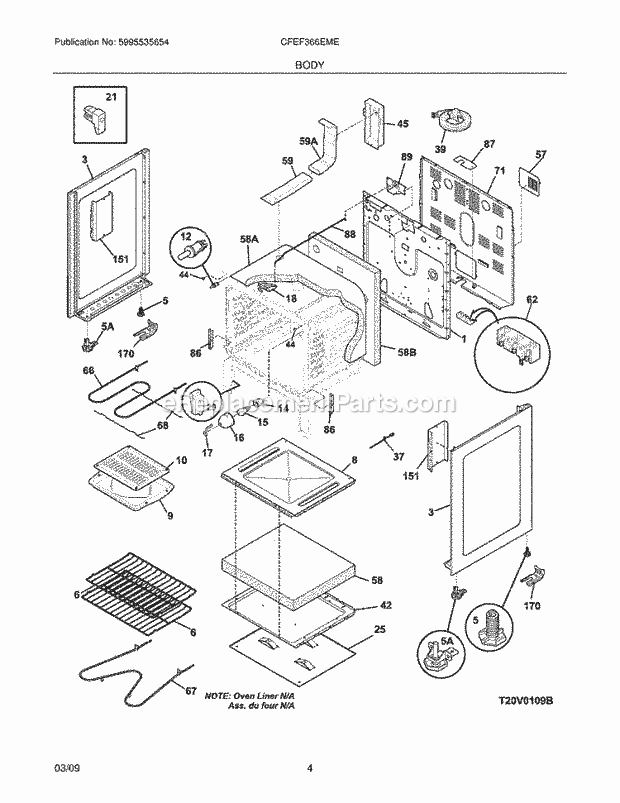 Frigidaire CFEF366EME Range Body Diagram