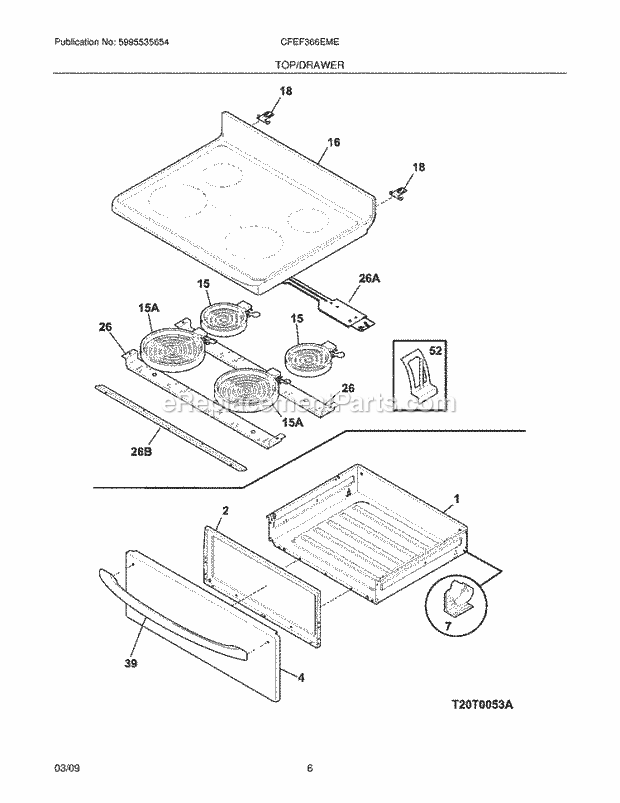 Frigidaire CFEF366EME Range Top/Drawer Diagram