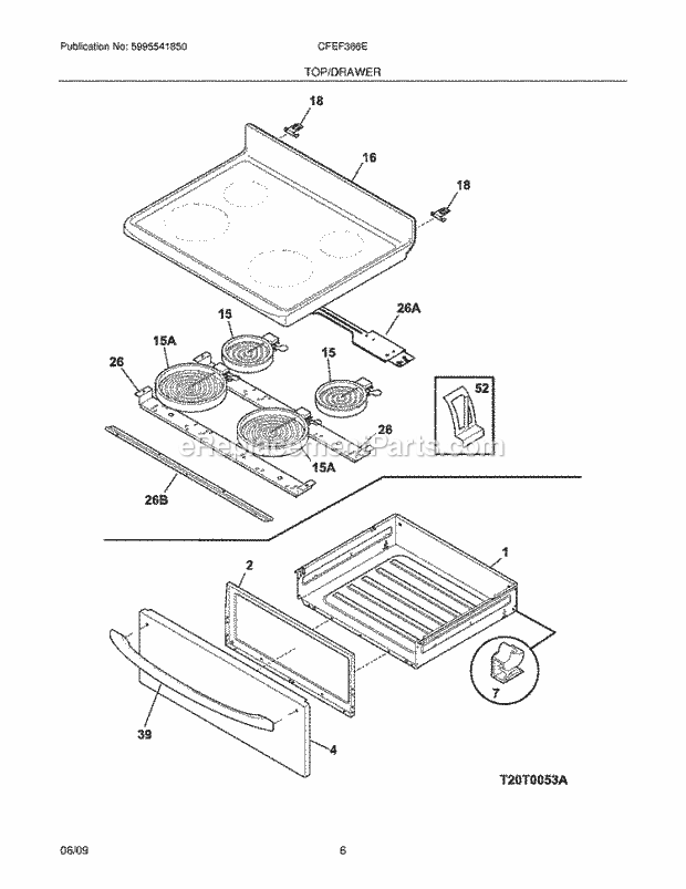 Frigidaire CFEF366EMG Range Top/Drawer Diagram