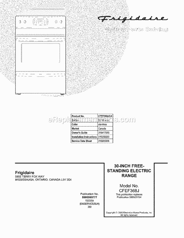 Frigidaire CFEF368JCA Range Page C Diagram