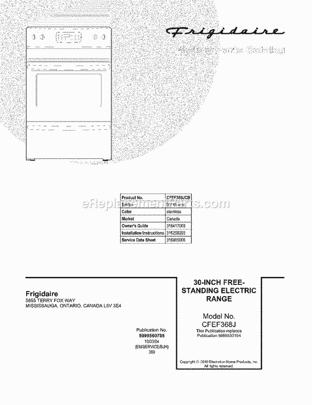 Frigidaire CFEF368JCB Range Page C Diagram