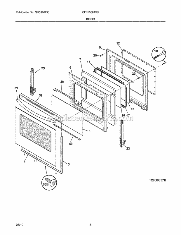 Frigidaire CFEF368JCC Range Door Diagram