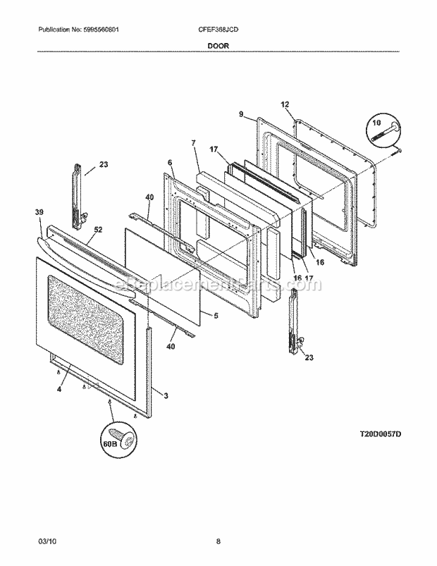 Frigidaire CFEF368JCD Range Door Diagram