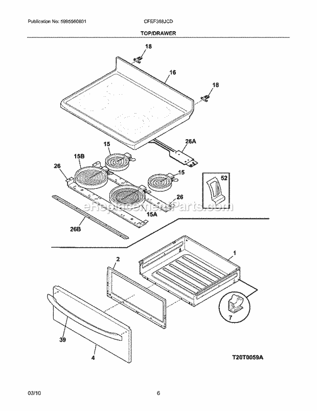 Frigidaire CFEF368JCD Range Top/Drawer Diagram