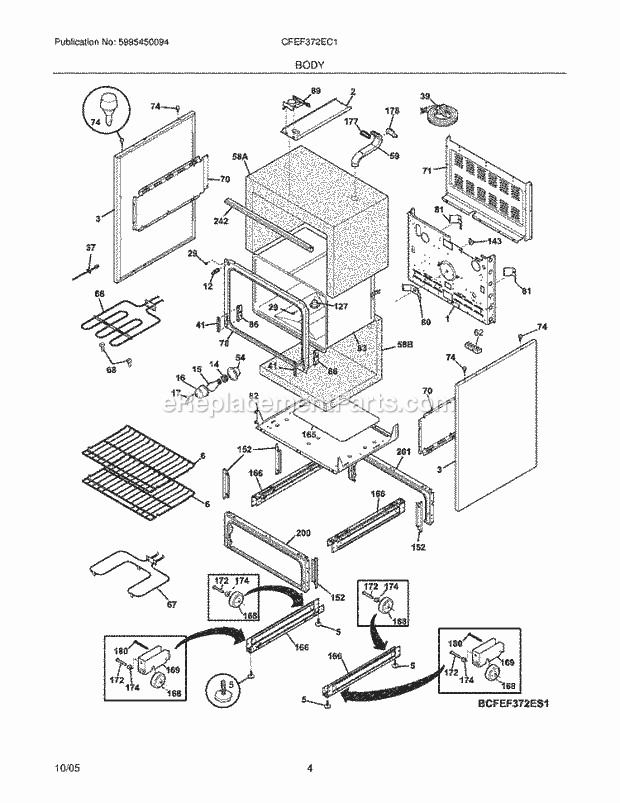 Frigidaire CFEF372EC1 Freestanding, Electric Electric Range Body Diagram