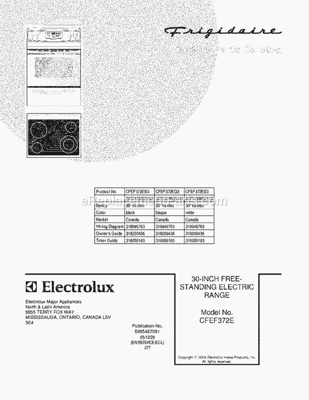 Frigidaire CFEF372ES3 Freestanding, Electric Electric Range Page C Diagram