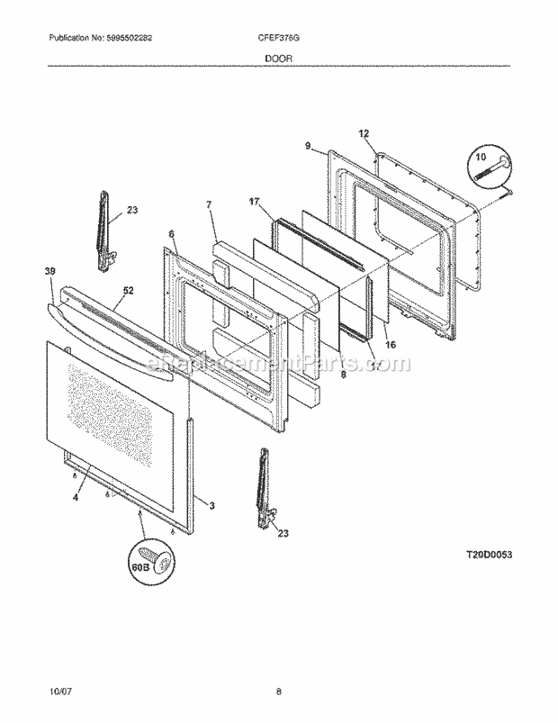 Frigidaire CFEF376GBA Freestanding, Electric Electric Range Door Diagram