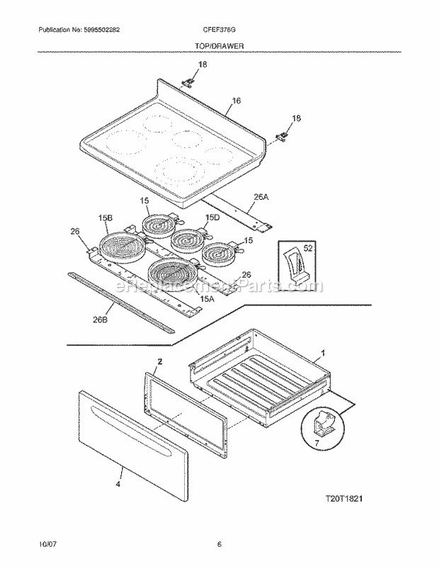 Frigidaire CFEF376GBA Freestanding, Electric Electric Range Top / Drawer Diagram