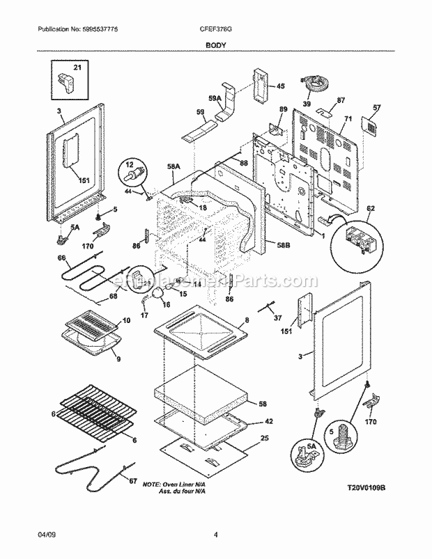 Frigidaire CFEF376GBB Range Body Diagram