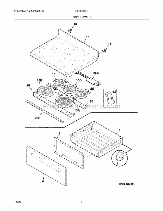 Frigidaire CFEF376GBD Range Top/Drawer Diagram