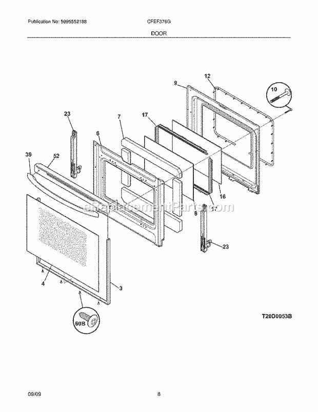 Frigidaire CFEF376GBE Range Door Diagram