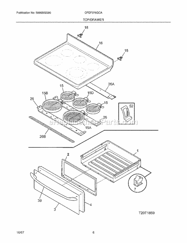 Frigidaire CFEF376GCA Freestanding, Electric Electric Range Top / Drawer Diagram