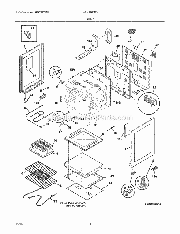 Frigidaire CFEF376GCB Range Body Diagram