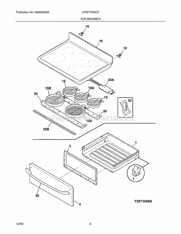 Frigidaire CFEF376GCF Range Top/Drawer Diagram