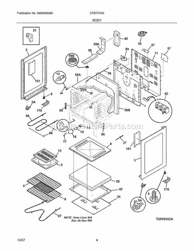 Frigidaire CFEF376GSA Freestanding, Electric Electric Range Body Diagram