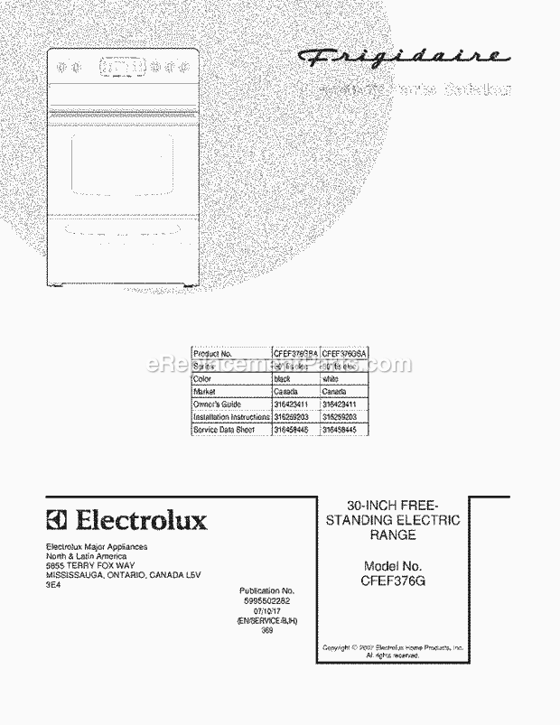 Frigidaire CFEF376GSA Freestanding, Electric Electric Range Page C Diagram