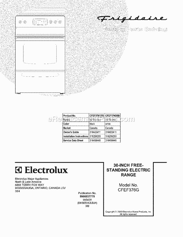 Frigidaire CFEF376GSB Range Page C Diagram