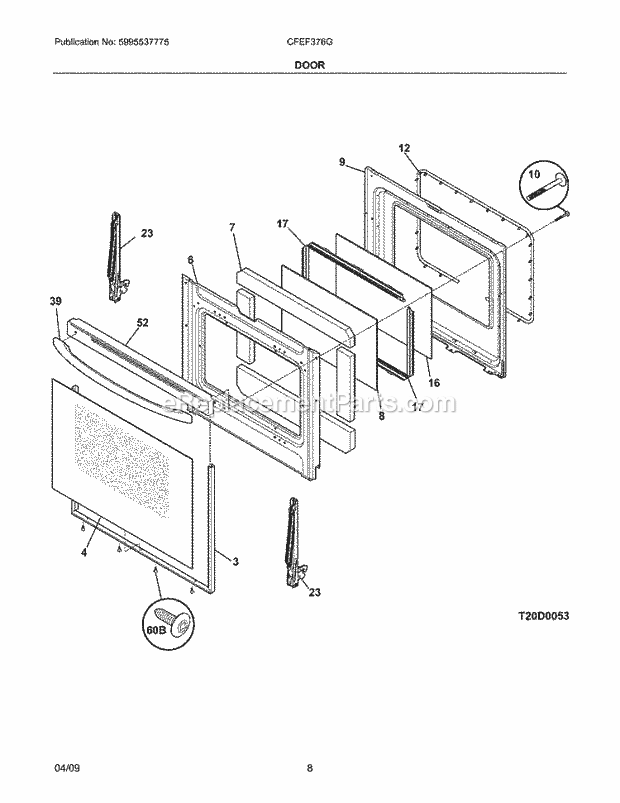 Frigidaire CFEF376GSB Range Door Diagram