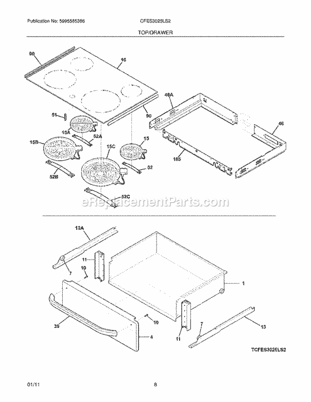 Frigidaire CFES3025LS2 Range Top/Drawer Diagram