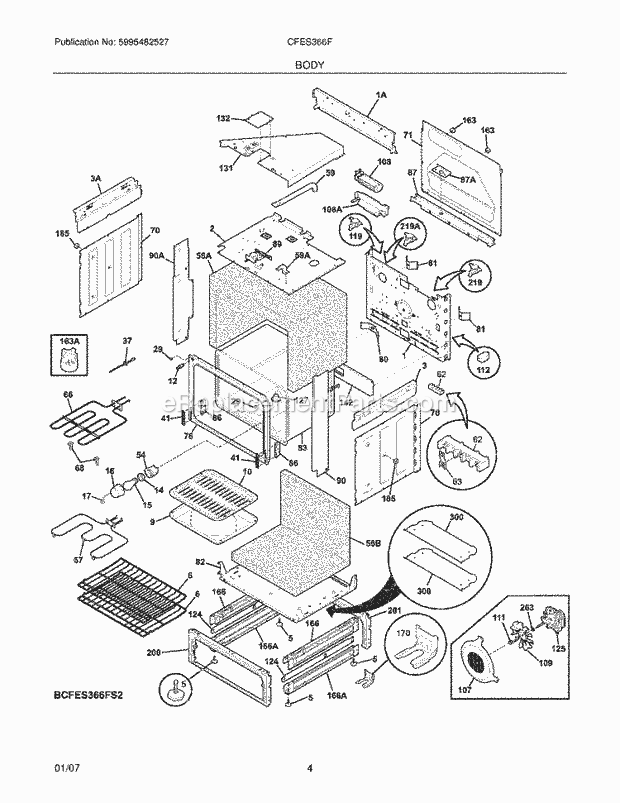 Frigidaire CFES366FB2 Slide-In, Electric Electric Range Body Diagram