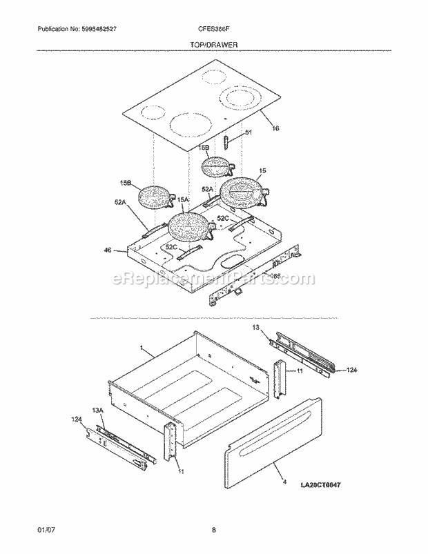 Frigidaire CFES366FB2 Slide-In, Electric Electric Range Top / Drawer Diagram