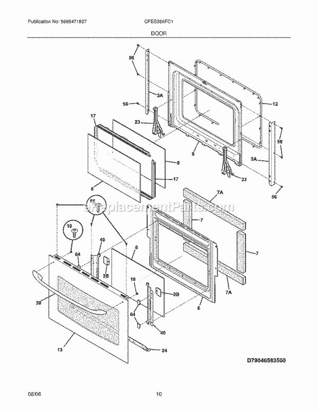 Frigidaire CFES366FC1 Slide-In, Electric Electric Range Door Diagram