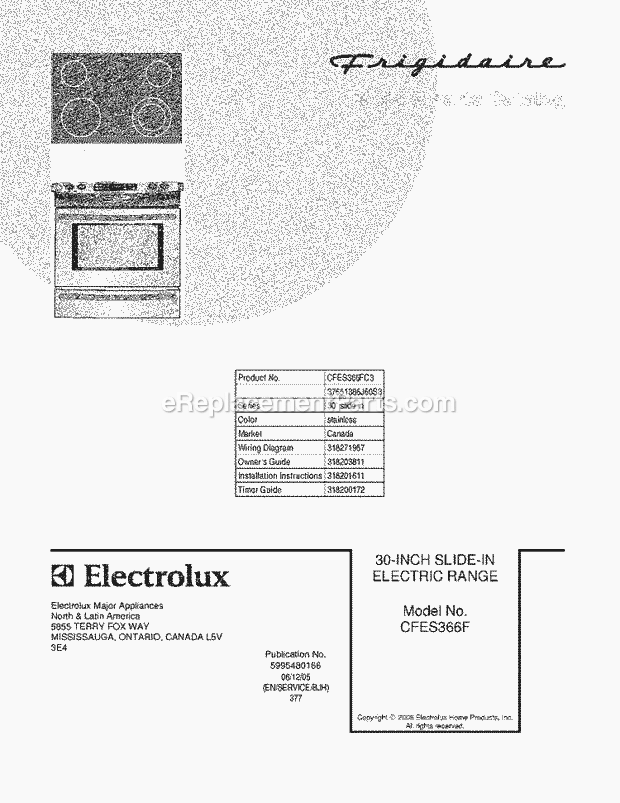 Frigidaire CFES366FC3 Slide-In, Electric Electric Range Page C Diagram