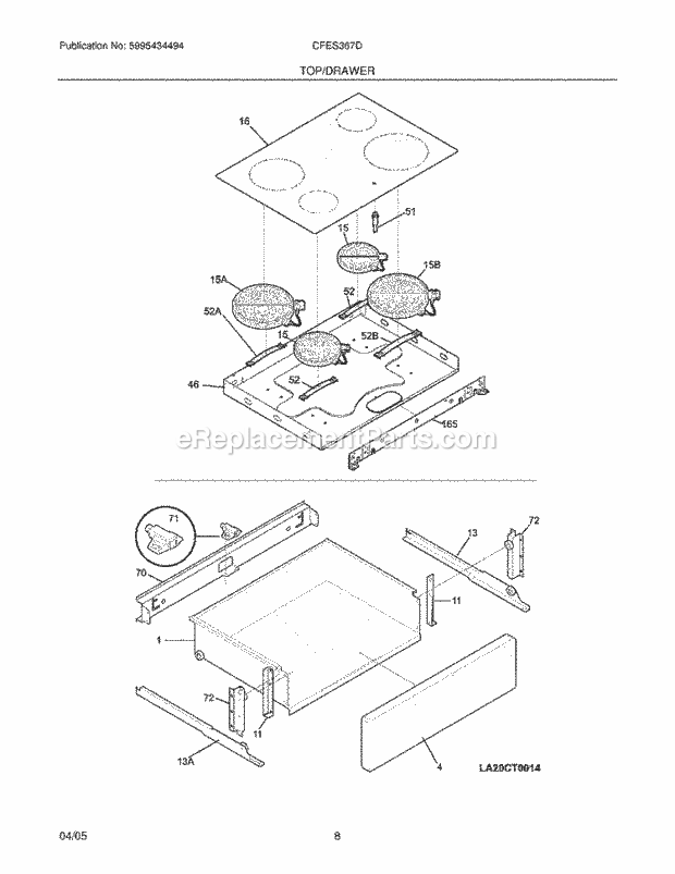 Frigidaire CFES367DB3 Slide-In, Electric Range Top / Drawer Diagram