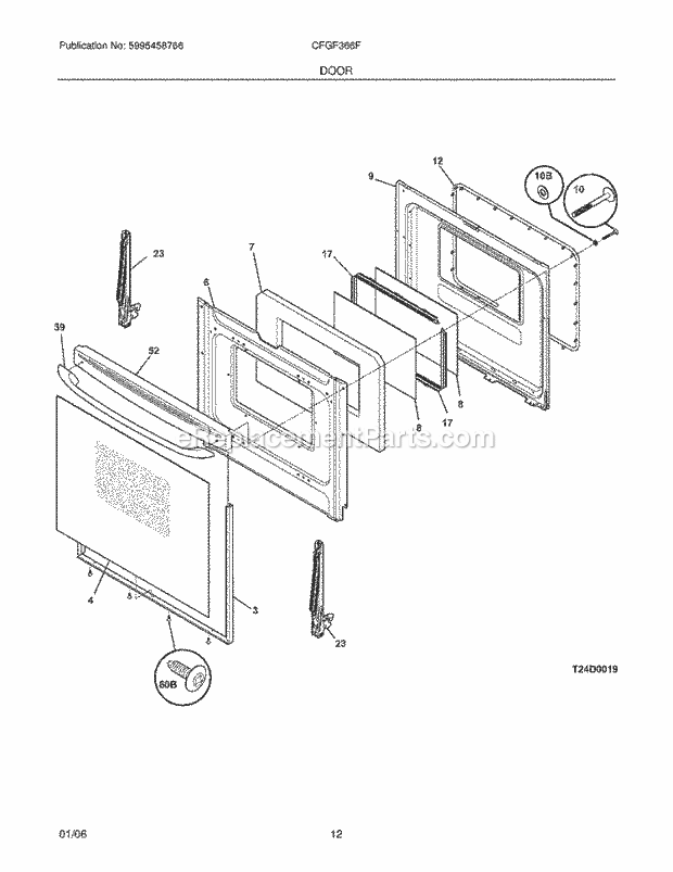 Frigidaire CFGF366FBA Freestanding, Gas Gas Range Door Diagram