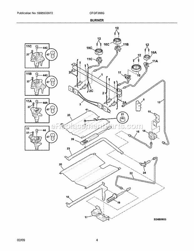 Frigidaire CFGF368GBD Range Burner Diagram