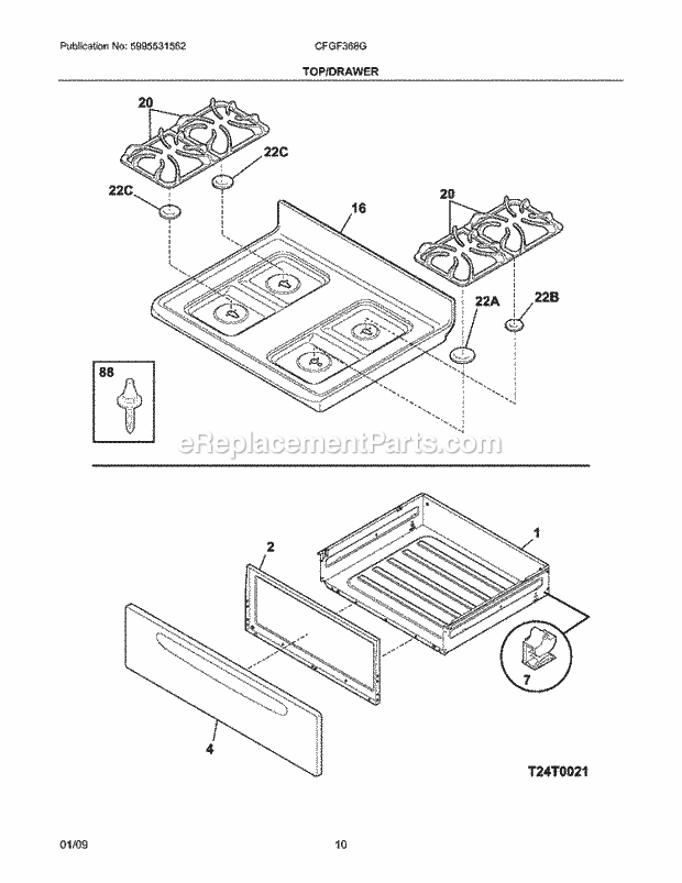 Frigidaire CFGF368GSC Range Top/Drawer Diagram