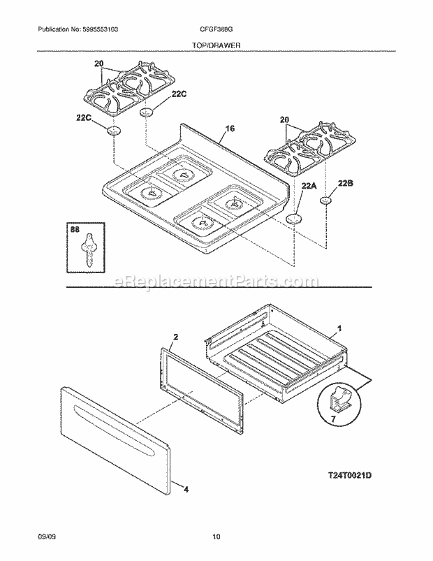 Frigidaire CFGF368GSF Range Top/Drawer Diagram