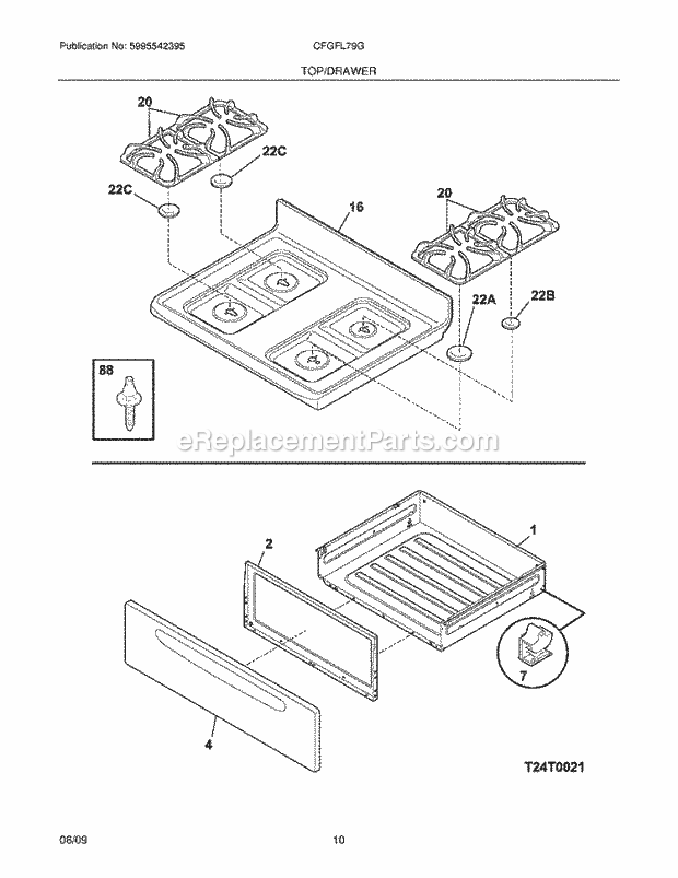 Frigidaire CFGFL79GSD Range Top/Drawer Diagram