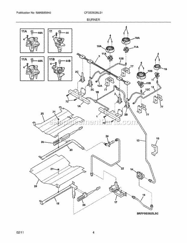 Frigidaire CFGS3035LS1 Range Burner Diagram